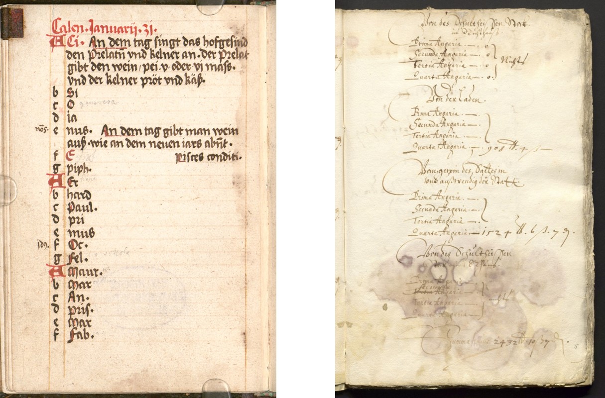 Left: record of daily menu of a monastery; Right: Account books of Basel