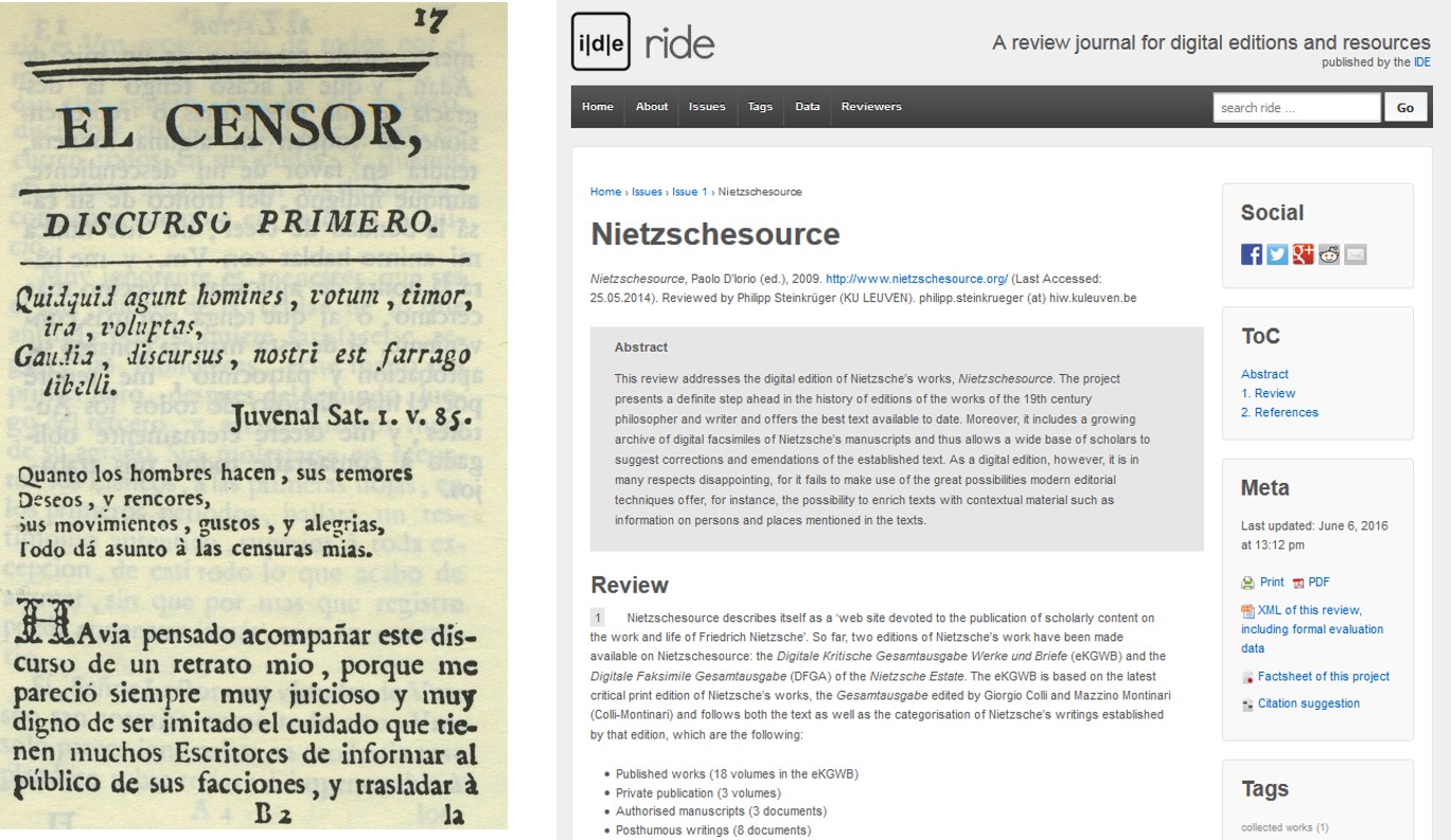 Left: Spectators; Right: RIDE: A review journal for digital editions and resources